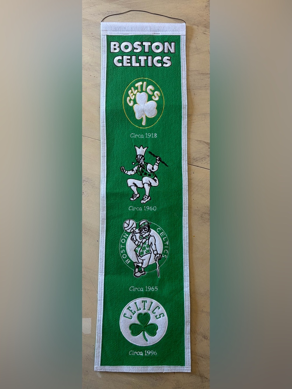 NBA BOSTON CELTICS Heritage Banner Embroidered Wool Blend Winning Streak Rare
